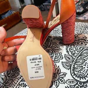 Sam Edelman Yoana Block Heel Sandal Havana Coral Raffia Size 9